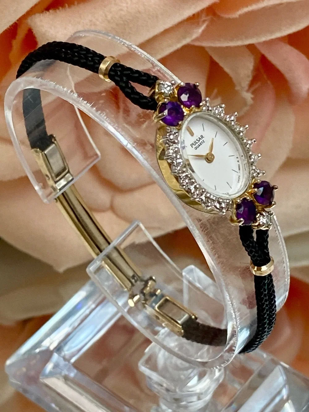 Vintage Pulsar by Seiko Diamond and Amethyst Accented Cocktail Watch
